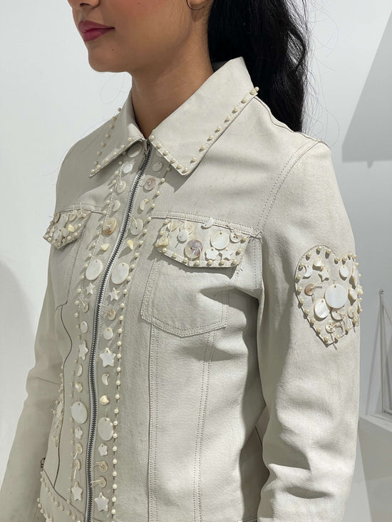 Vintage 00s Chloè Style Leather Jacket With Nacre Sequins