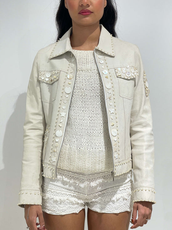 Vintage 00s Chloè Style Leather Jacket With Nacre Sequins