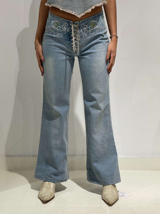 Vintage Y2K Low Rise Braided Jeans With Sequins