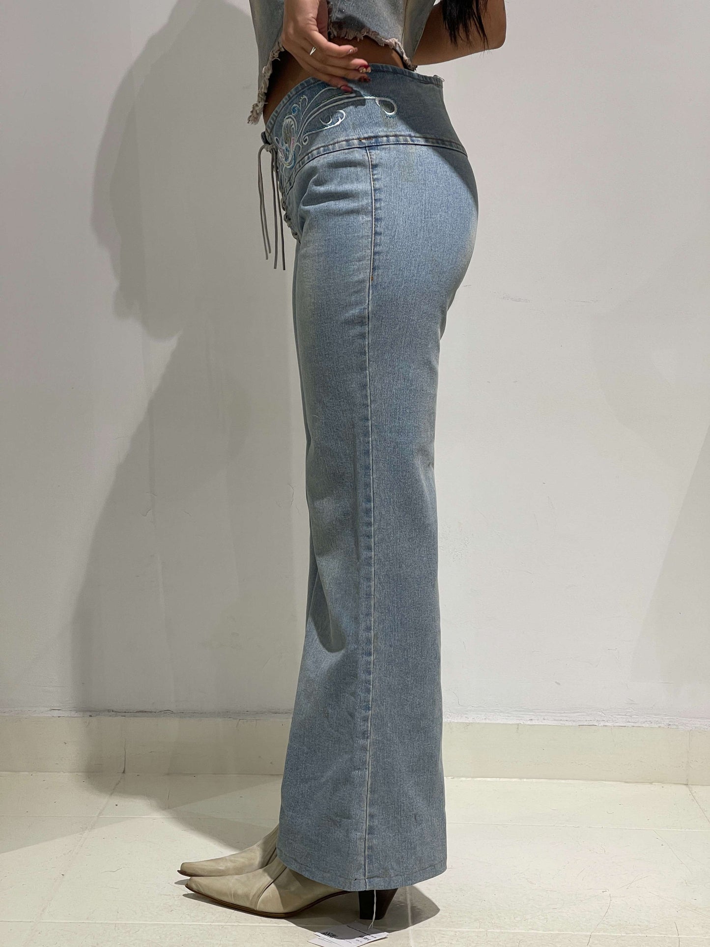 Vintage Y2K Low Rise Braided Jeans With Sequins