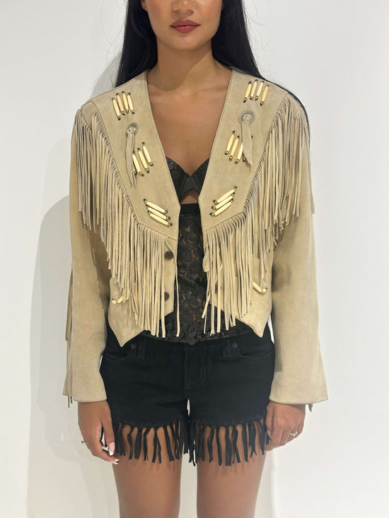 Vintage 00s Isabel Marant Style Boho Suede Jacket With Fringes