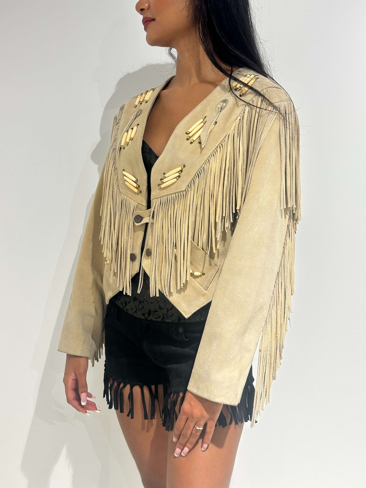 Vintage 00s Isabel Marant Style Boho Suede Jacket With Fringes