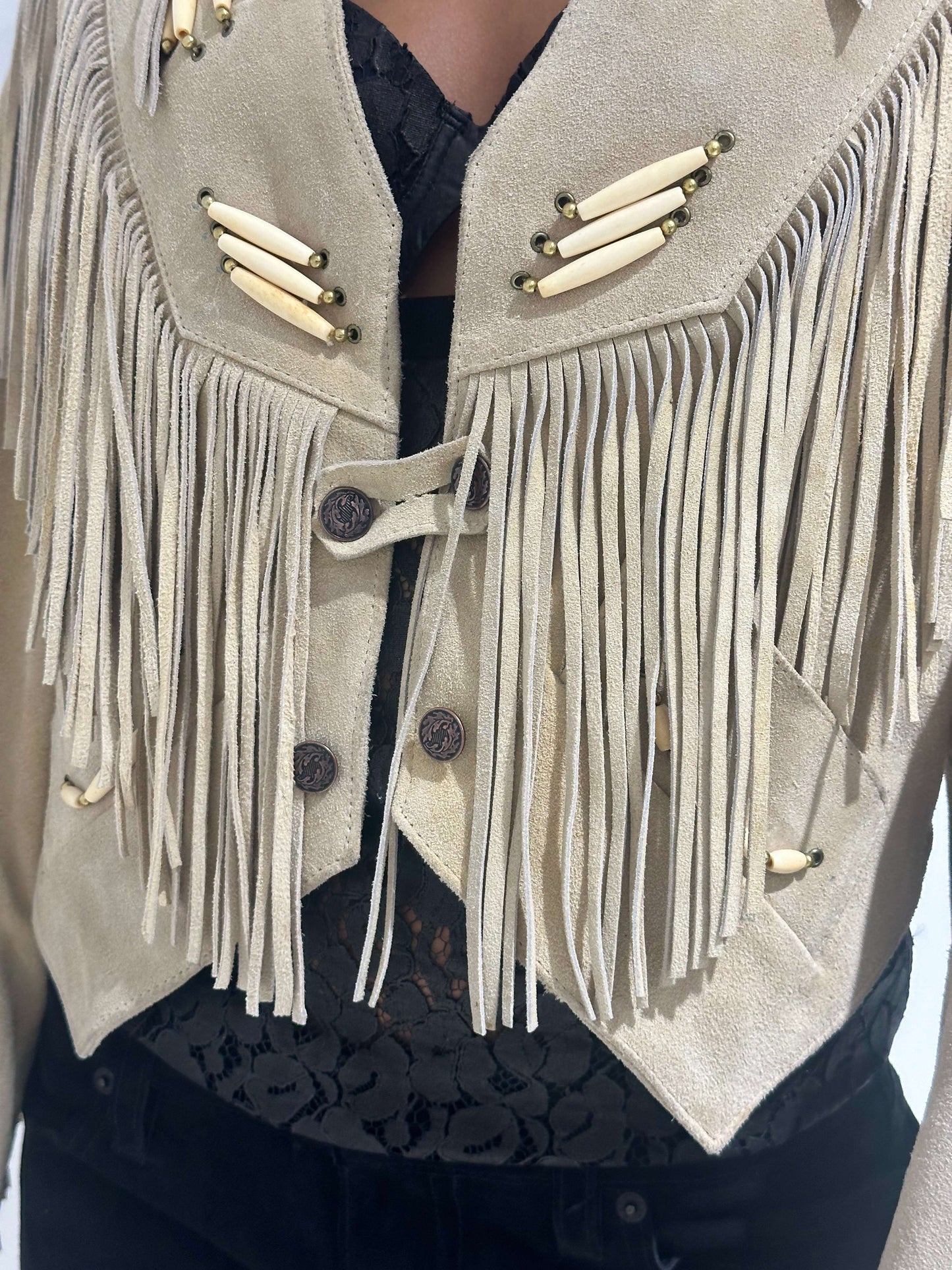 Vintage 00s Isabel Marant Style Boho Suede Jacket With Fringes