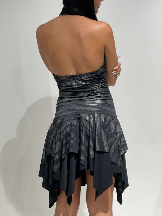 Vintage Y2K Asymmetric Backless Dress With Silver Details