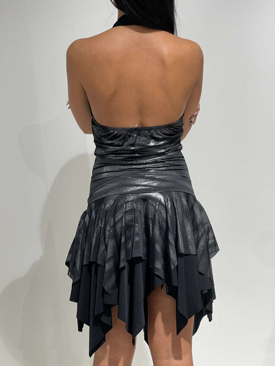 Vintage Y2K Asymmetric Backless Dress With Silver Details