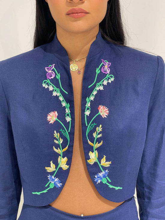 Vintage 90s Kenzo Floral Linen Cropped Blazer (SET)