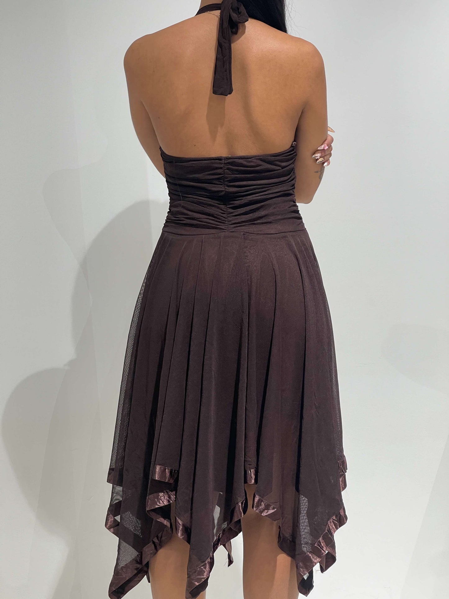 Vintage Y2K Backless Ruched Asymmetric Dress