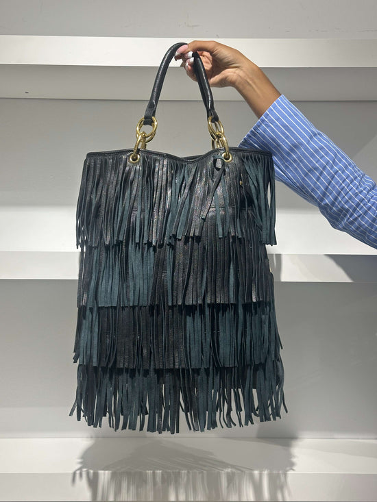 Vintage 00s Ashley Olsen Style Fringe Leather Bag