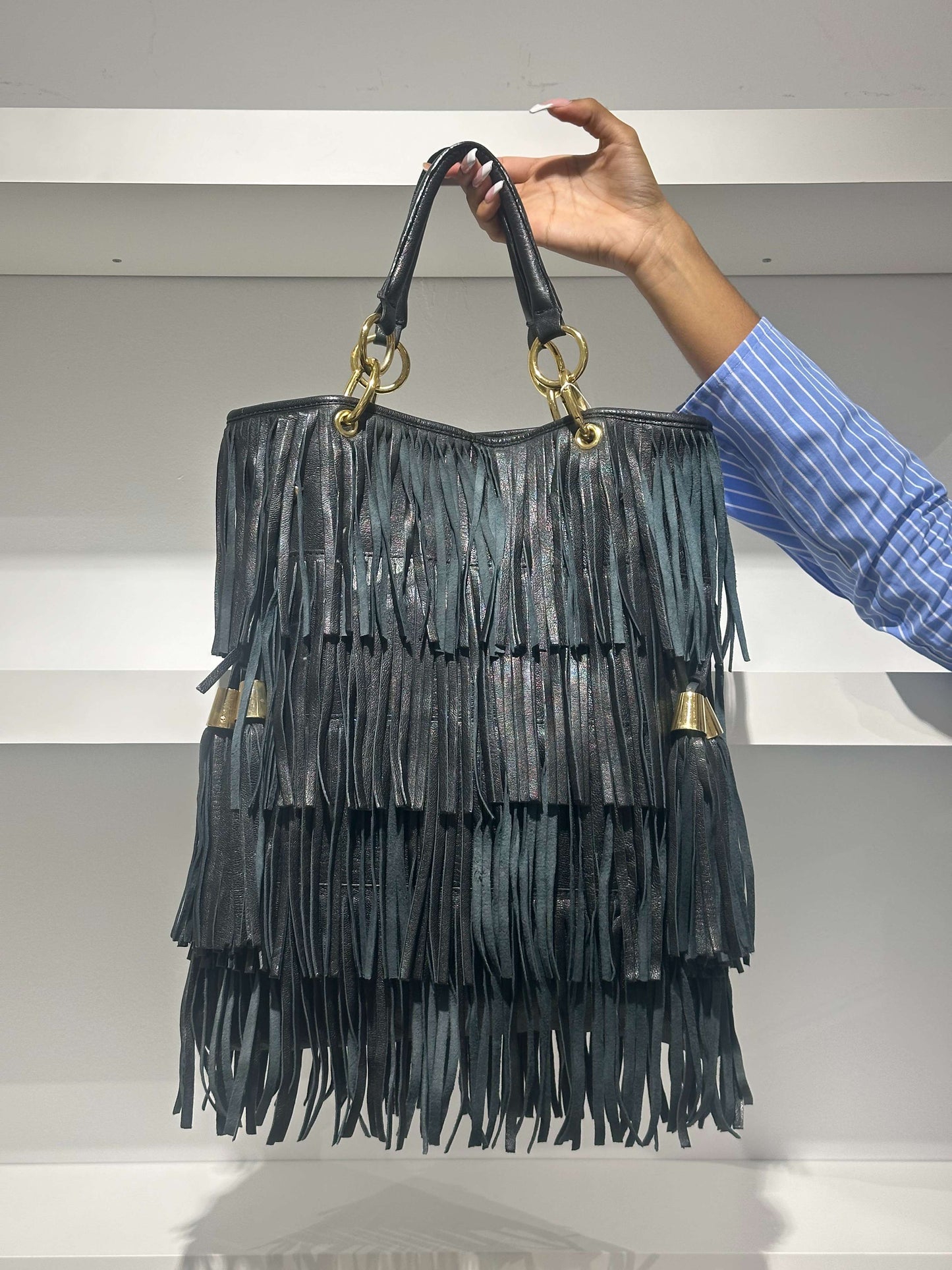 Vintage 00s Ashley Olsen Style Fringe Leather Bag