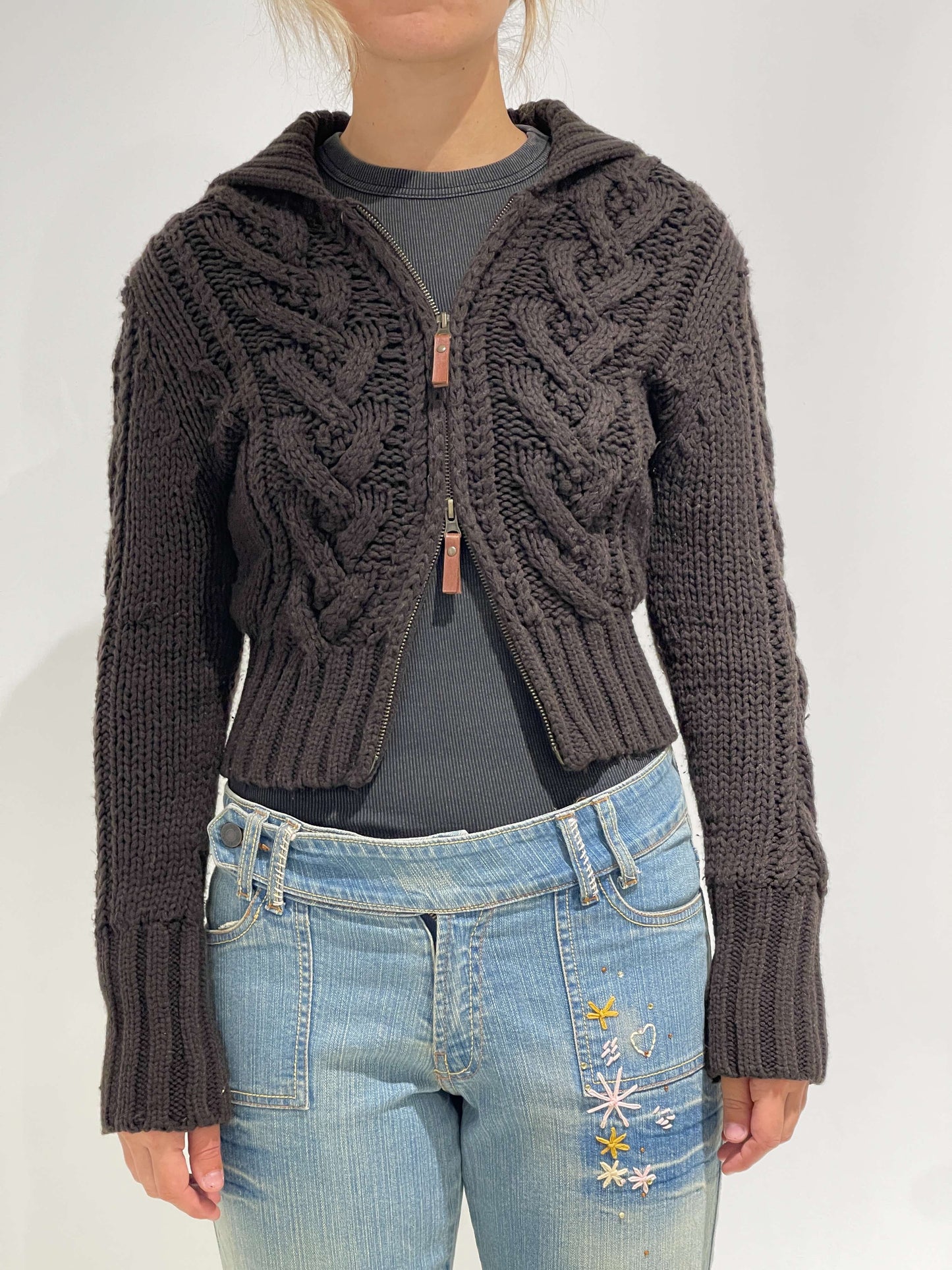 Vinage 00s Chunky Knit Zip Up Cardigan