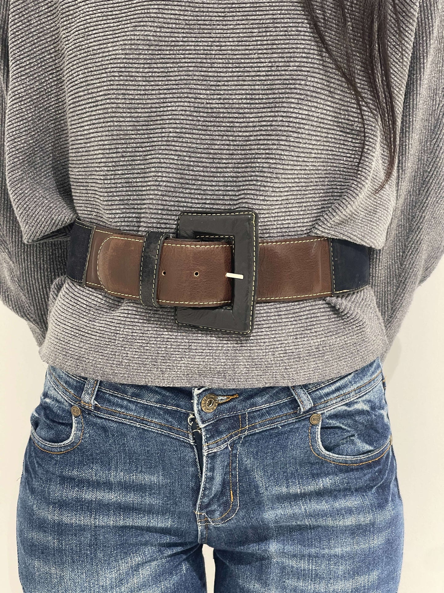 Vintage 90s Double Leather Chunky Belt