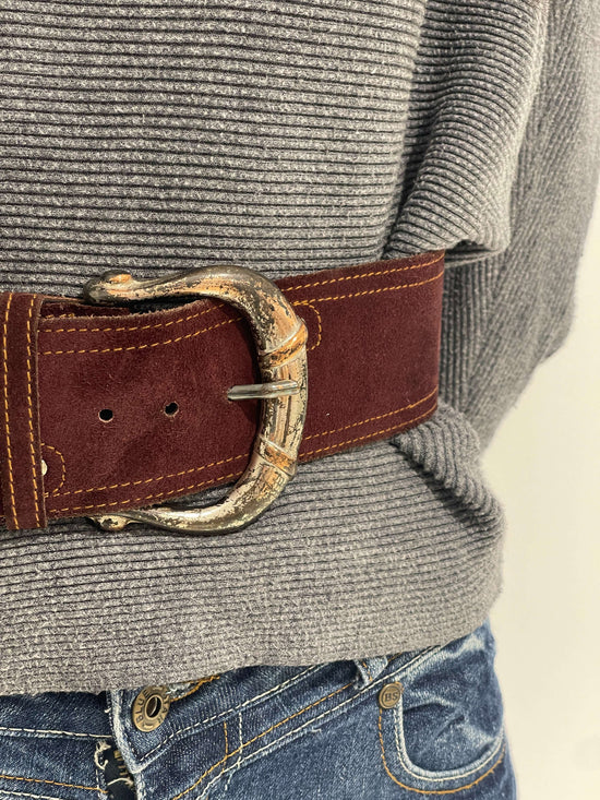 Vintage 90s Chunky Suede Belt In Burgundy