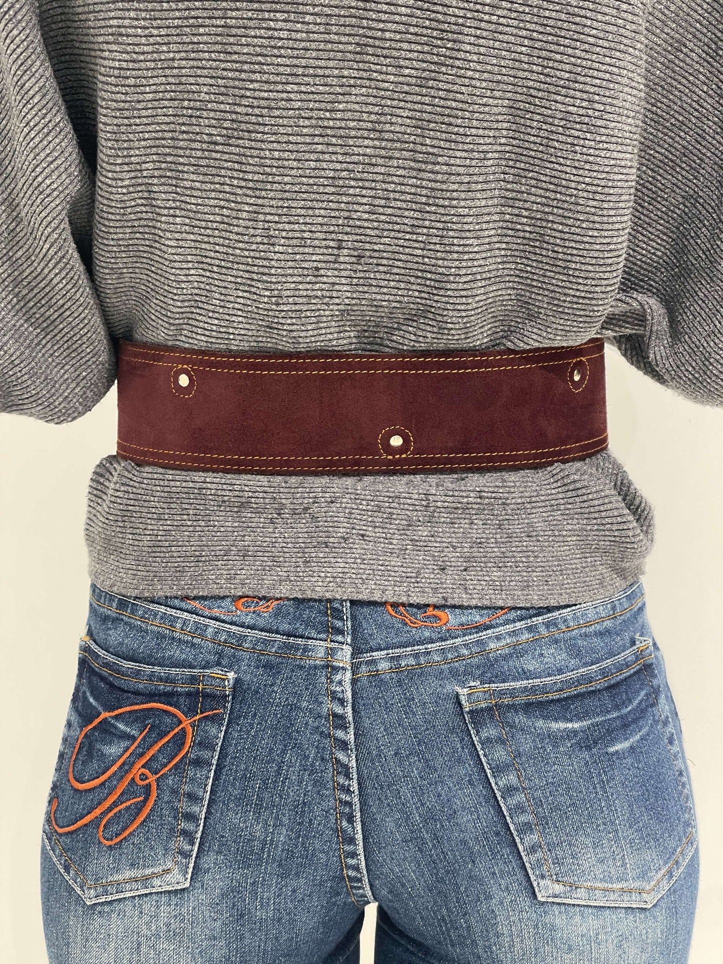 Vintage 90s Chunky Suede Belt In Burgundy