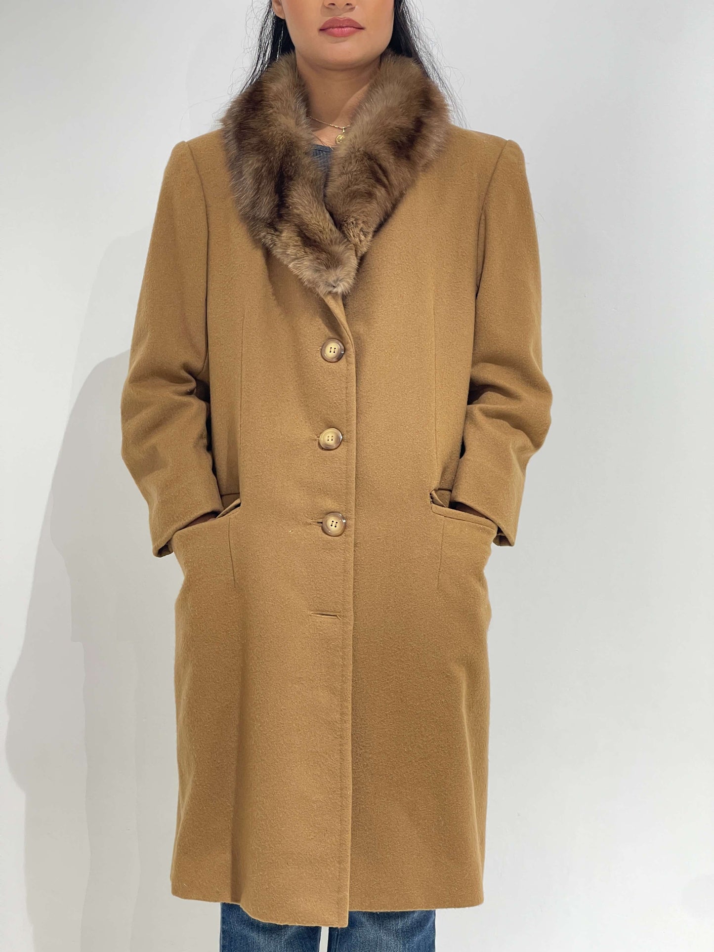 Vintage 90s Old Money Wool Coat With Fur