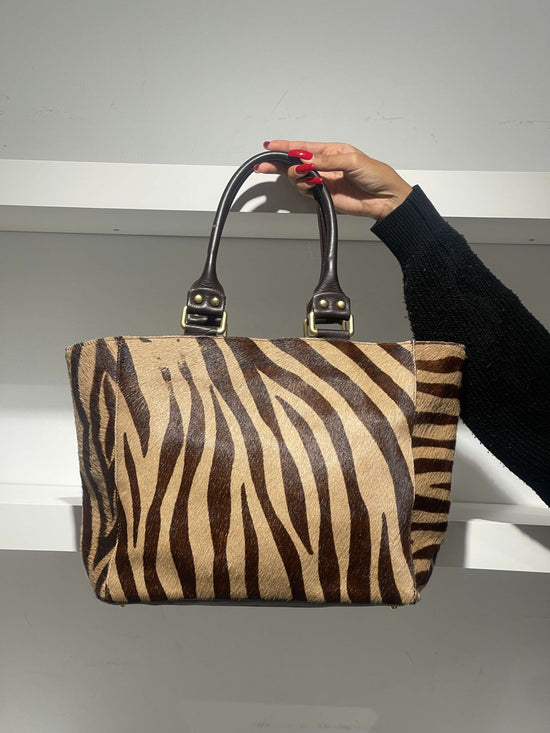 Vintage 00s Zebra Fur Maxi Bag