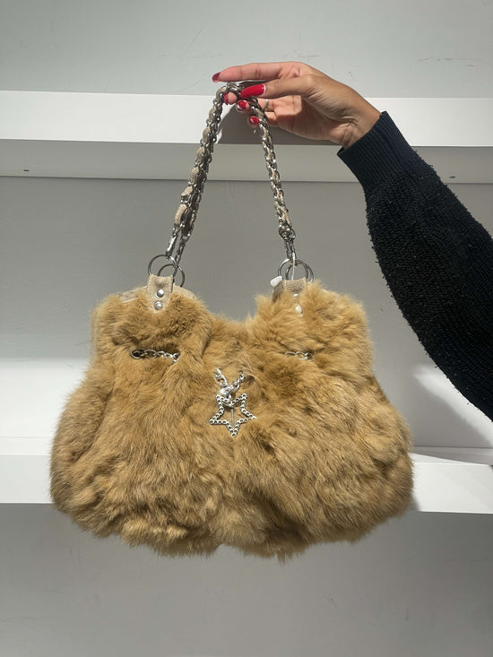 Vintage 00s Indie Sleaze Fur Mini Bag With Chains