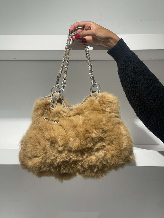 Vintage 00s Indie Sleaze Fur Mini Bag With Chains