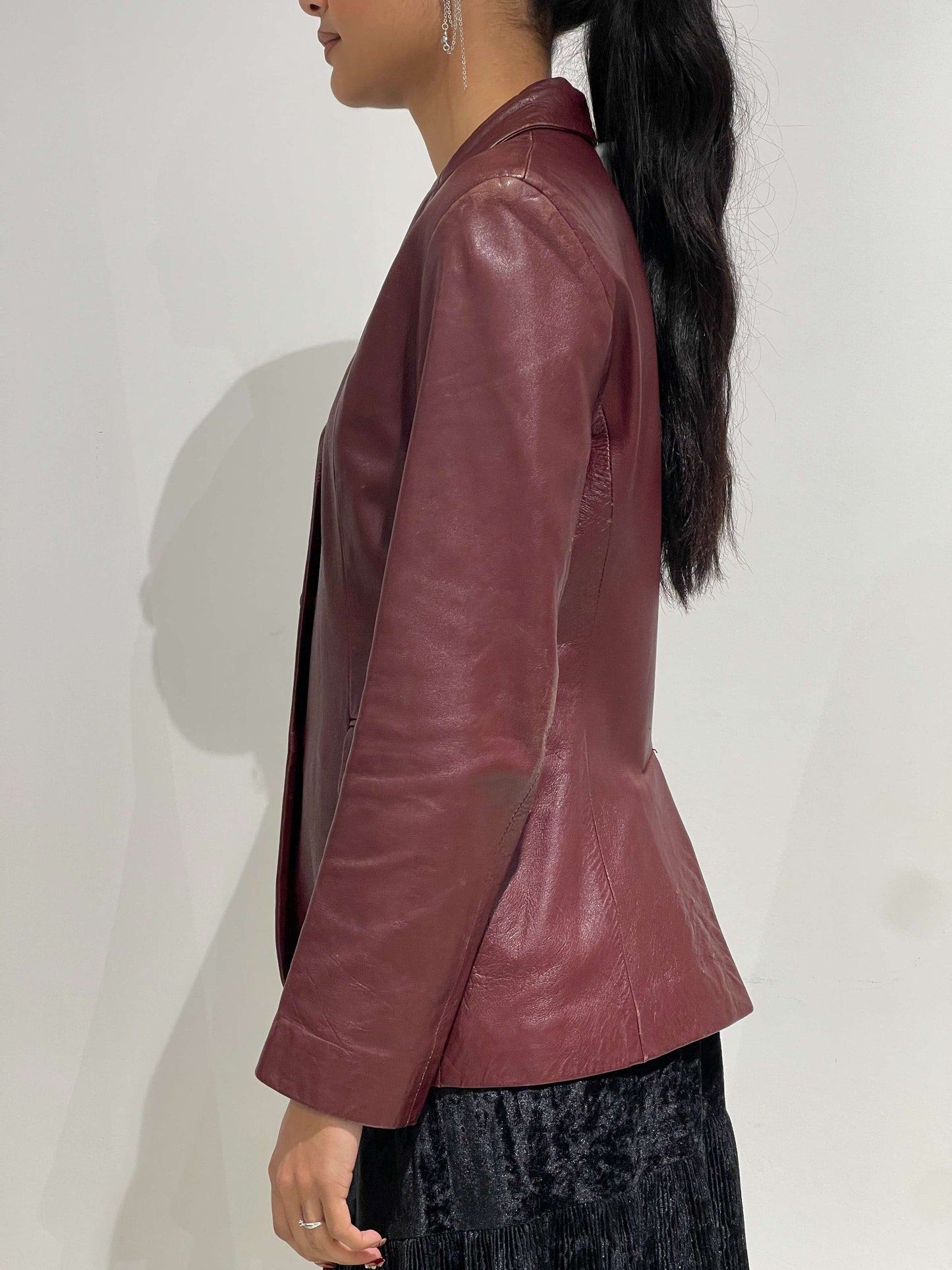 Vintage 90s Caroline Basset Style Burgundy Leather Jacket