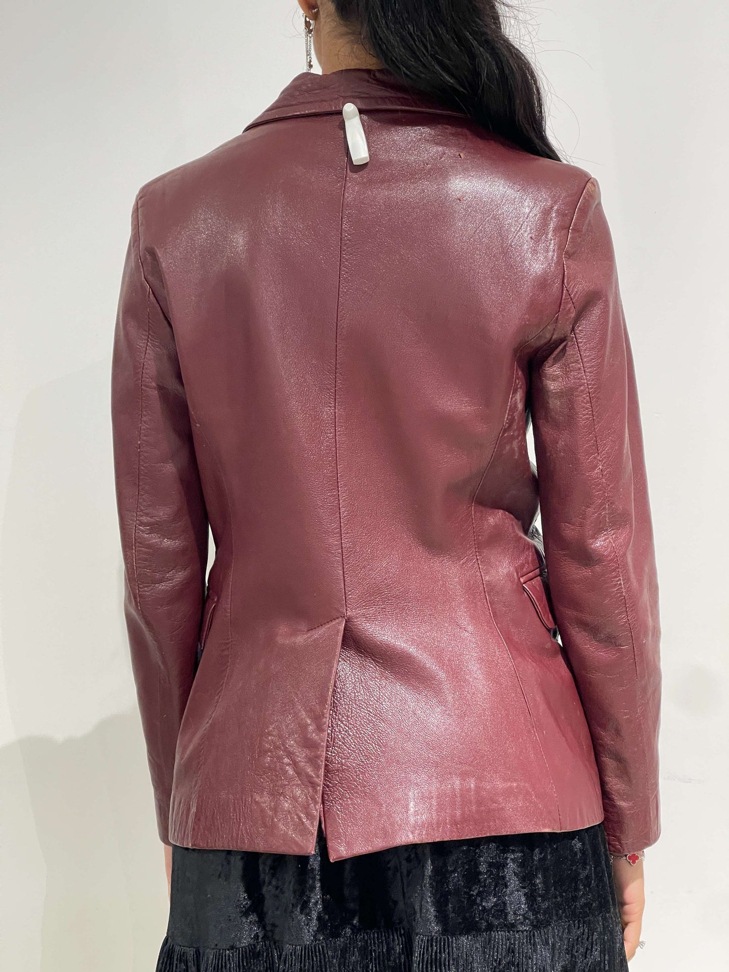 Vintage 90s Caroline Basset Style Burgundy Leather Jacket