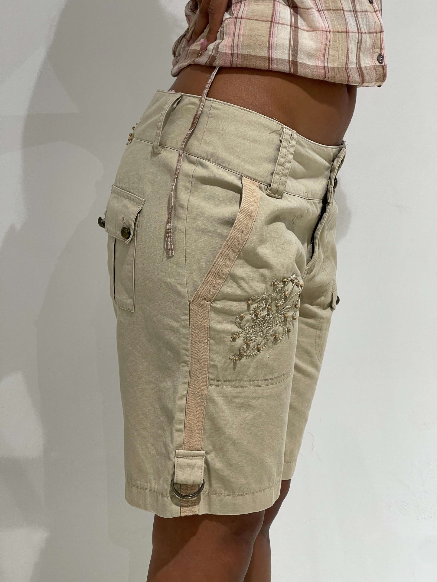 Vintage 00s Jorts With Embroidered Trival and Beads