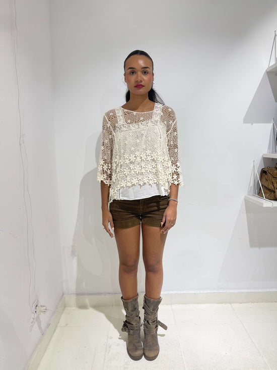 Vintage 00s Isabel Marant Style Crochet Boho Shirt