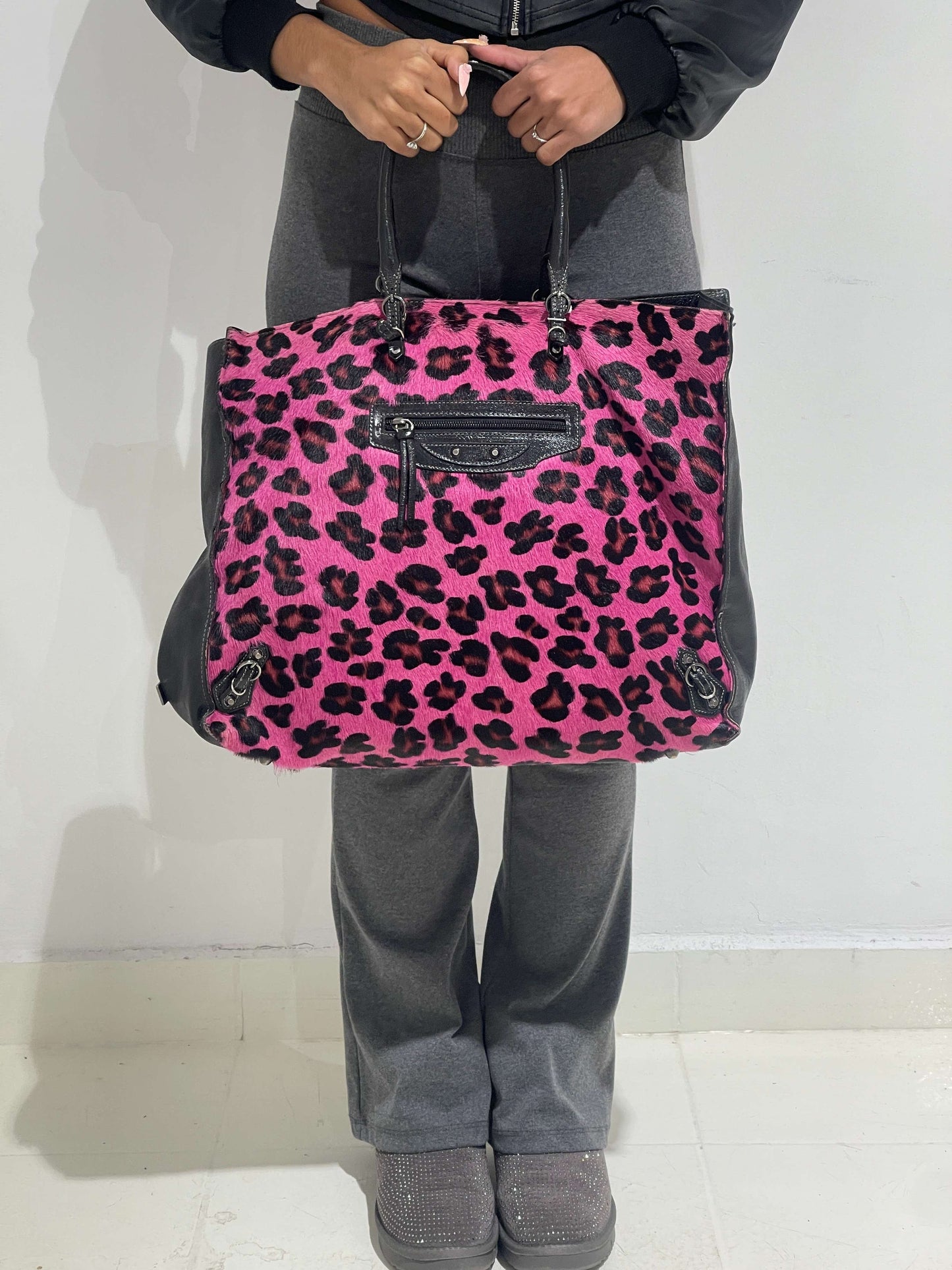 Vintage 00s City Balenciaga Style Leopard Maxi Bag