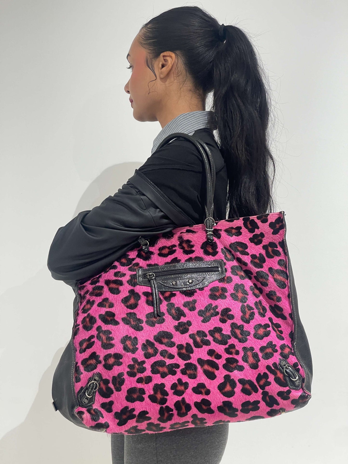 Vintage 00s City Balenciaga Style Leopard Maxi Bag