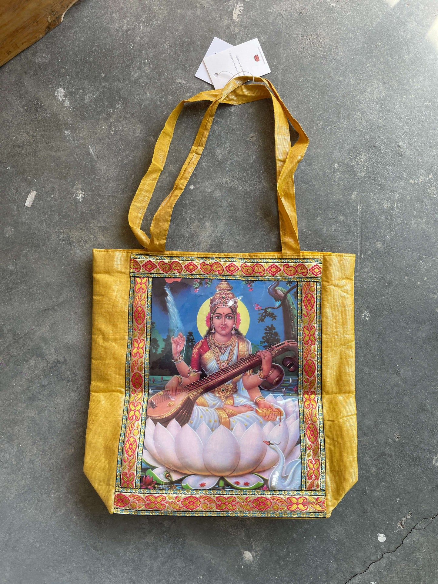 Vintage 90s Shimmery Ethnic Bag In Yellow