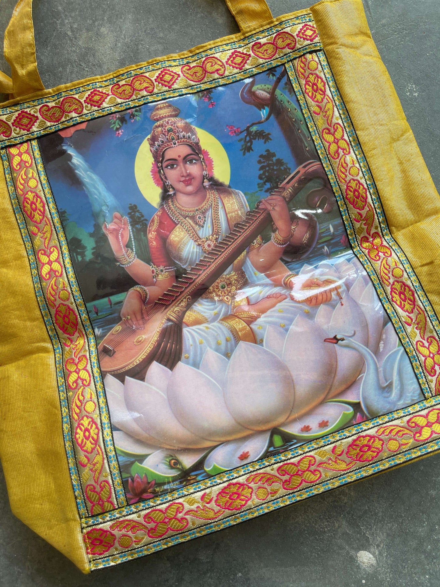 Vintage 90s Shimmery Ethnic Bag In Yellow