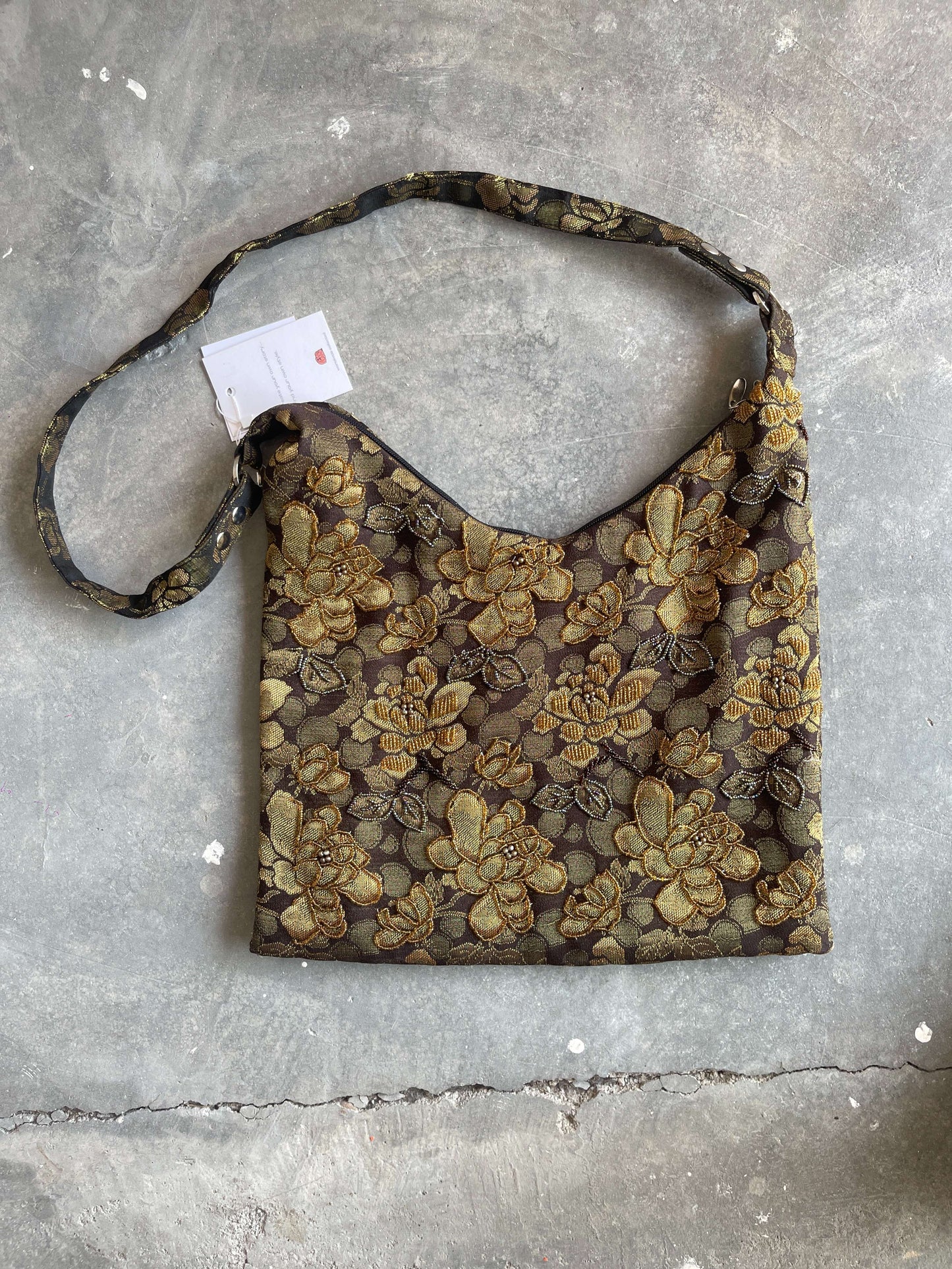 Vintage 90s Medieval Weird Core Floral Bag With Beads