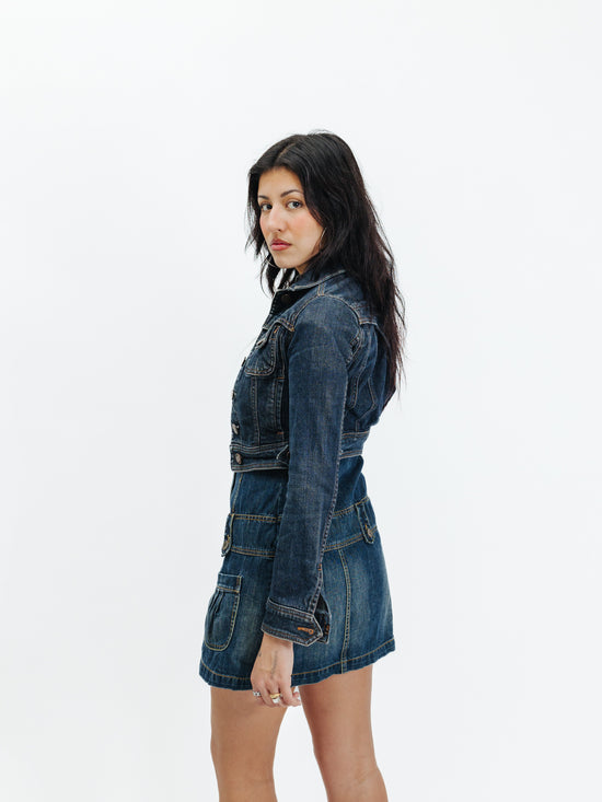 Vintage 00s Indie Sleaze Dark Denim Cropped Jacket