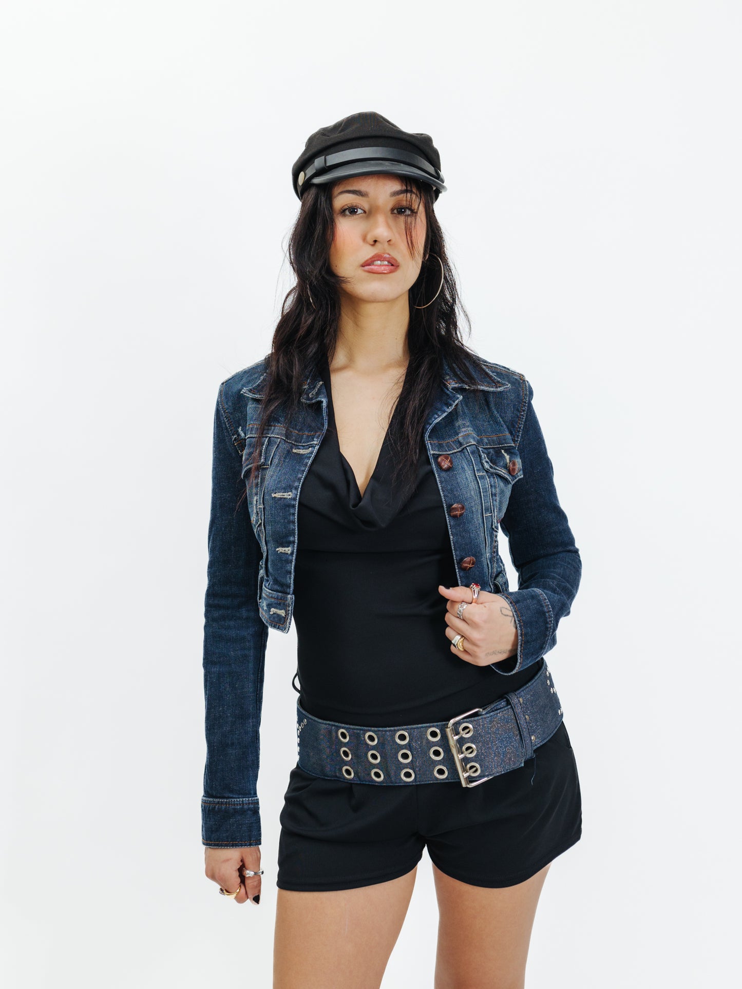 Vintage Y2K Cropped Denim Biker Jacket