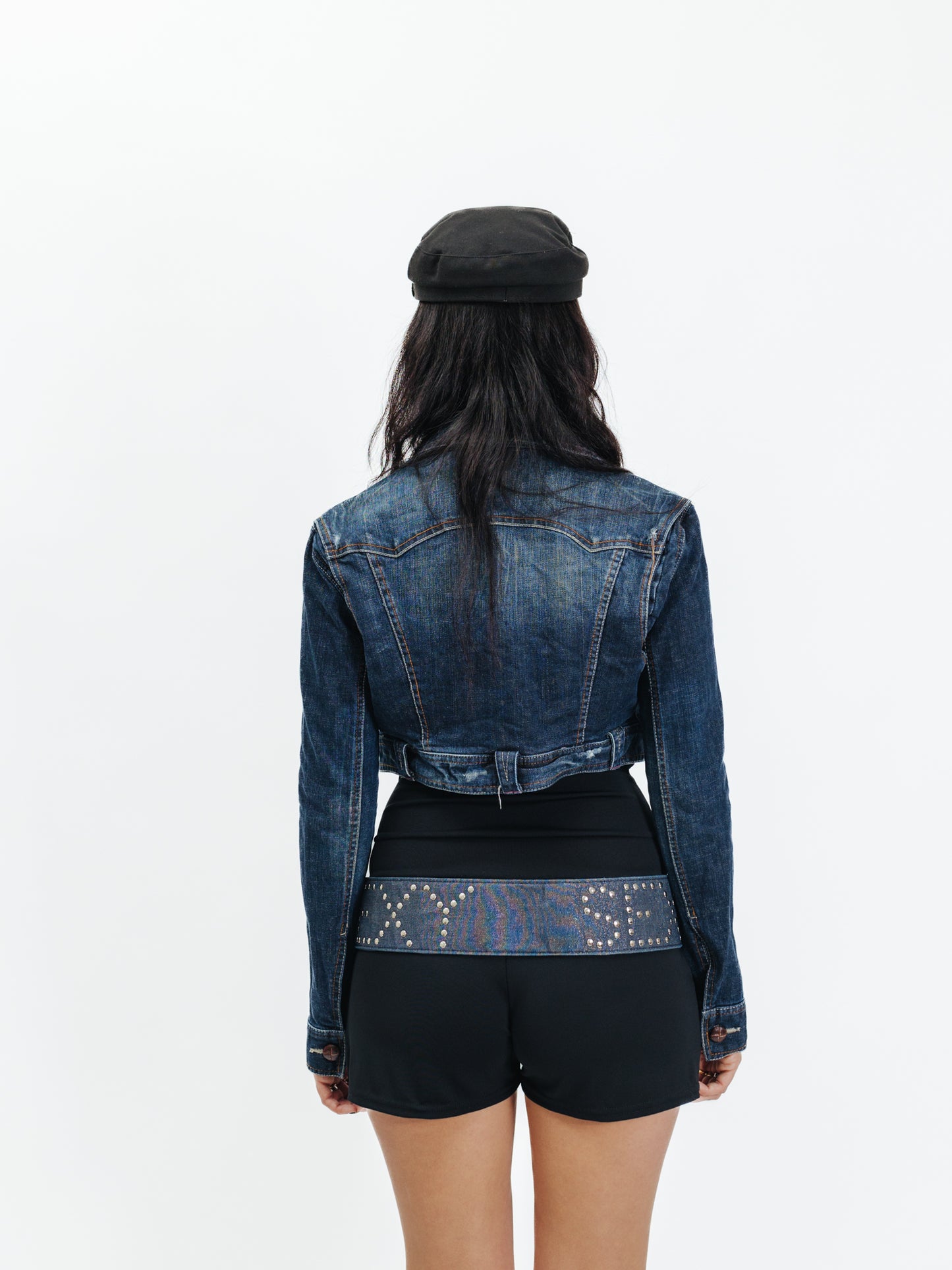 Vintage Y2K Cropped Denim Biker Jacket