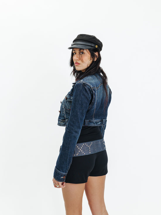 Vintage Y2K Cropped Denim Biker Jacket