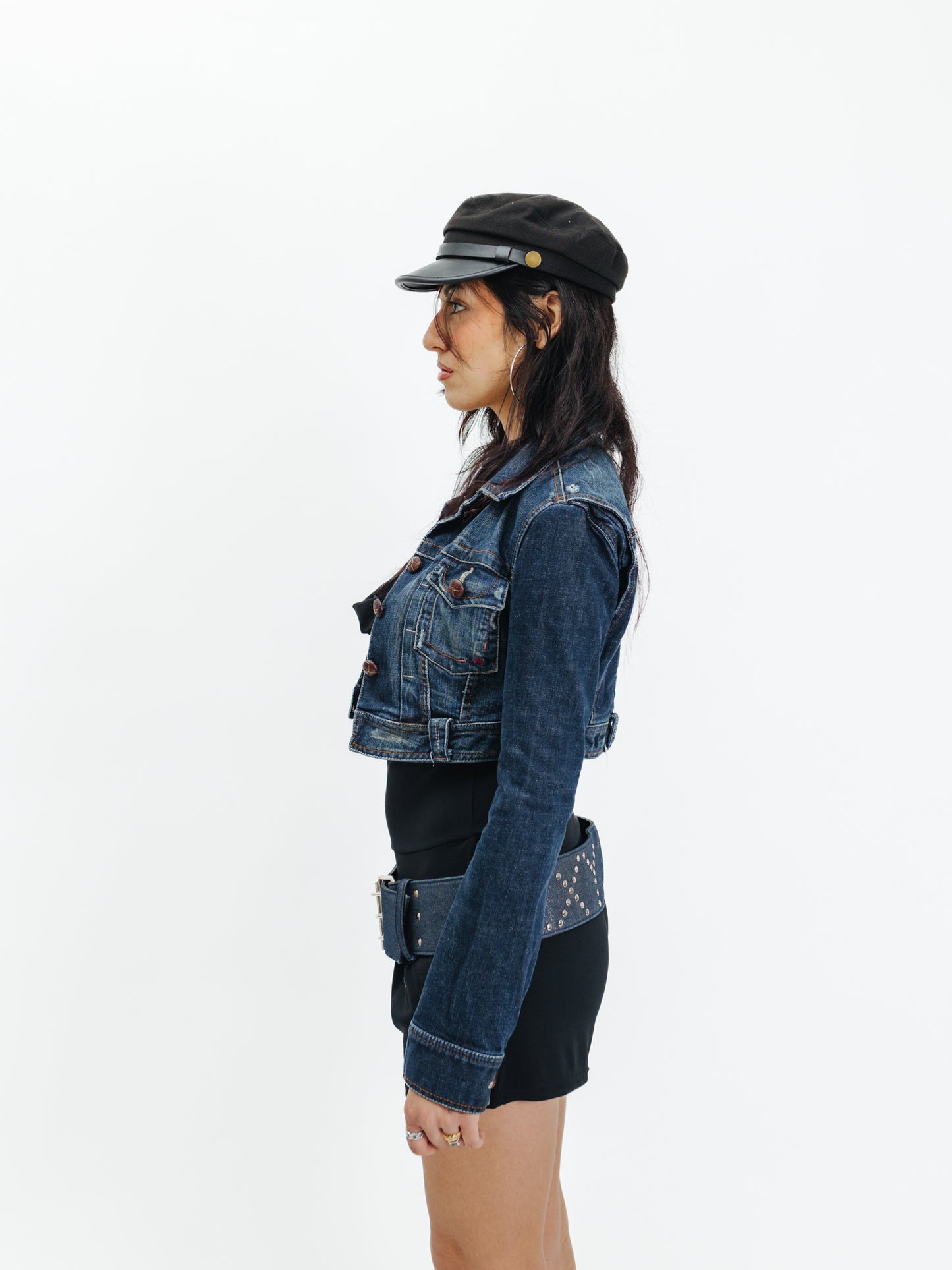 Vintage Y2K Cropped Denim Biker Jacket