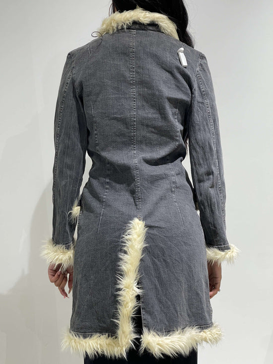 Vintage Y2K Denim Furry Afghan Coat in Black