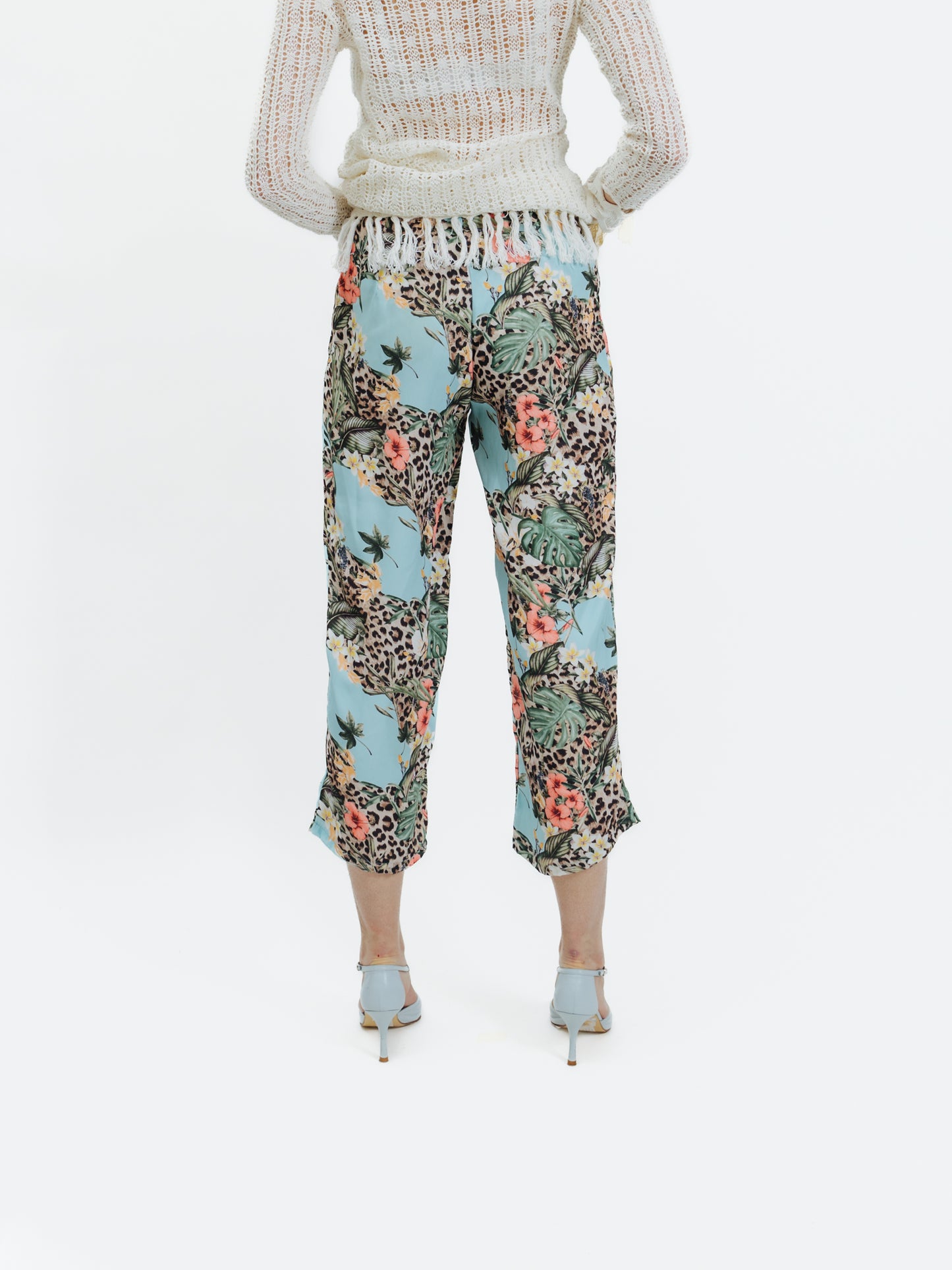 Pantalones Capris Vintage Y2K Estampado Leopardo Y Flores Estilo Italianos