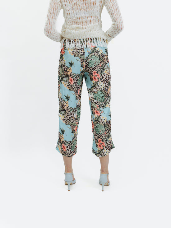 Vintage Capris Pants Y2K Leopard Print and Flowers Italian Style