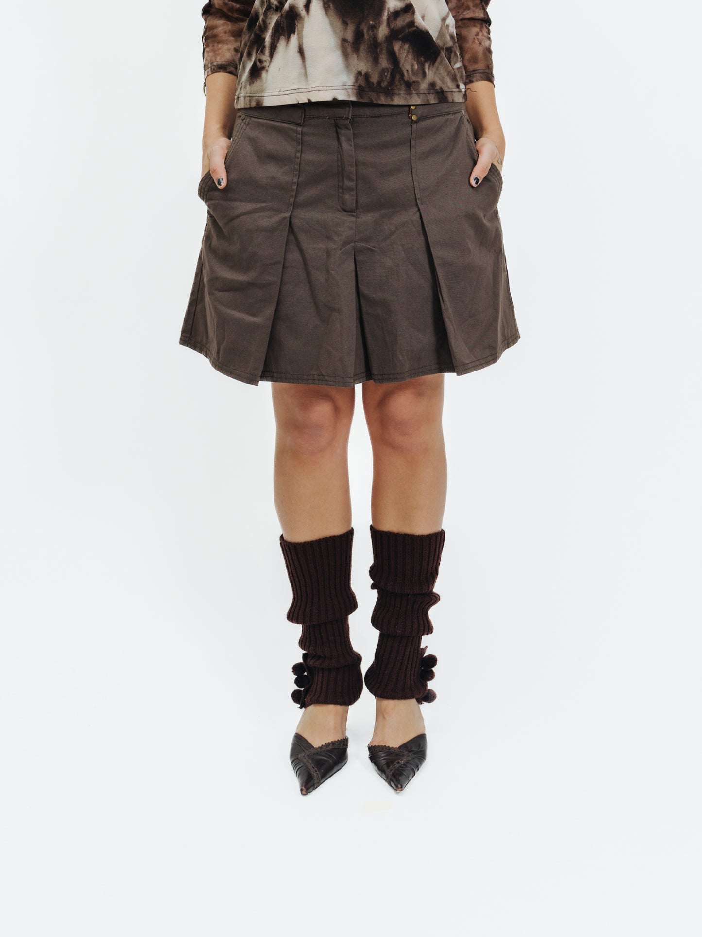 Vintage 00s Chocolat Brown Pleated Skirt