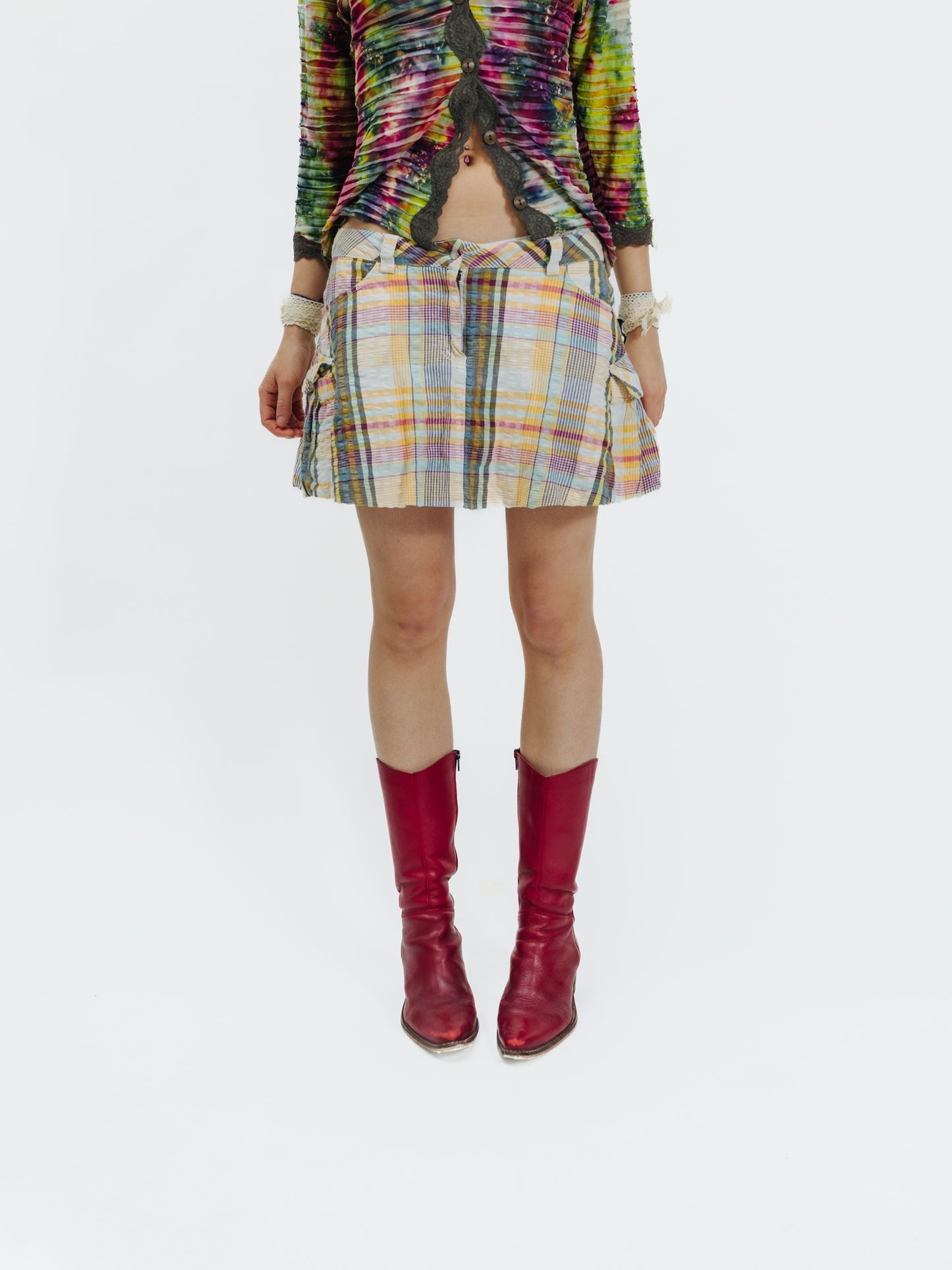 Vintage Plaid Mini Skirt with Ruffle 2000s