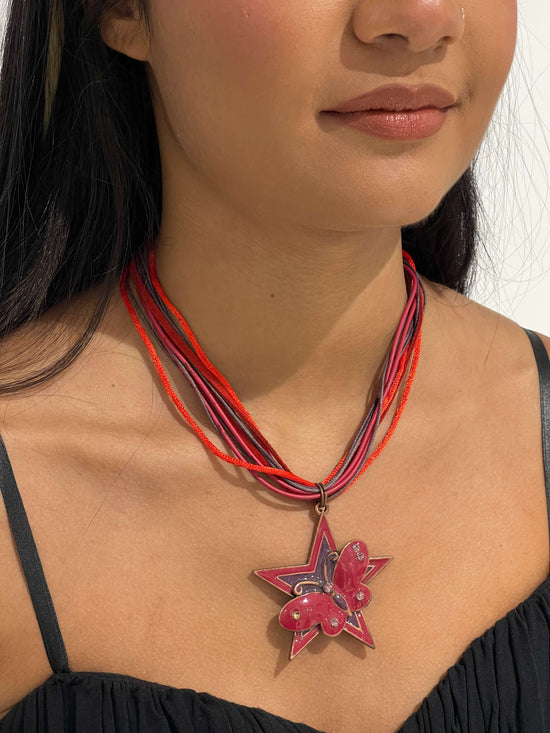 Vintage Y2K Star Butterfly Leather Necklace