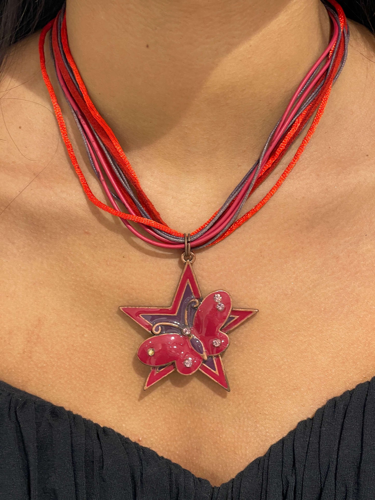 Vintage Y2K Star Butterfly Leather Necklace