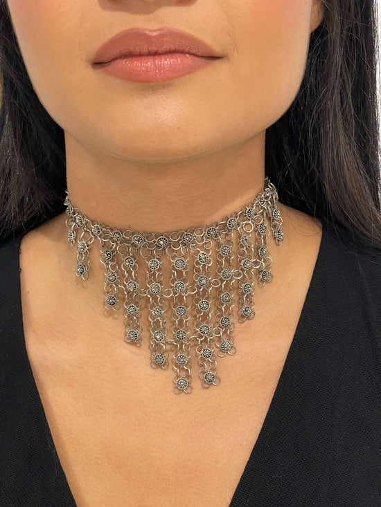 Vintage 90s Medieval Weird Core Silver Chocker Necklace