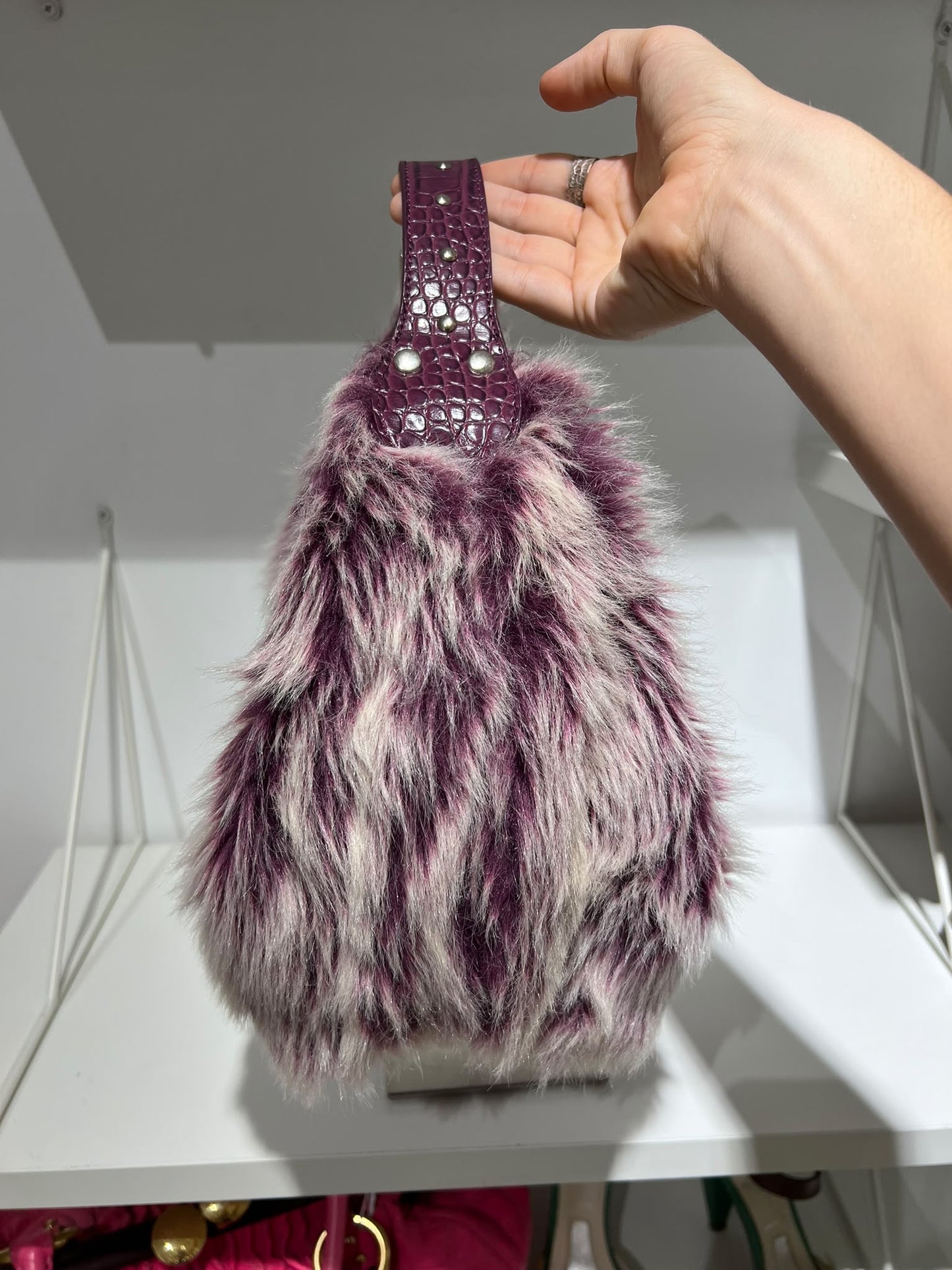 Rare Vintage Y2K Furry Hobo Bag In Purple