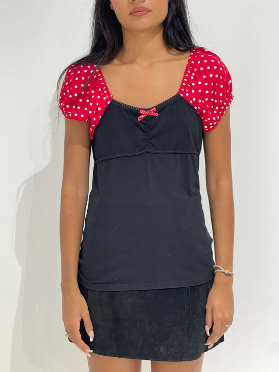 Vintage 00s Milkmaid Dots Top Minnie Mouse Style