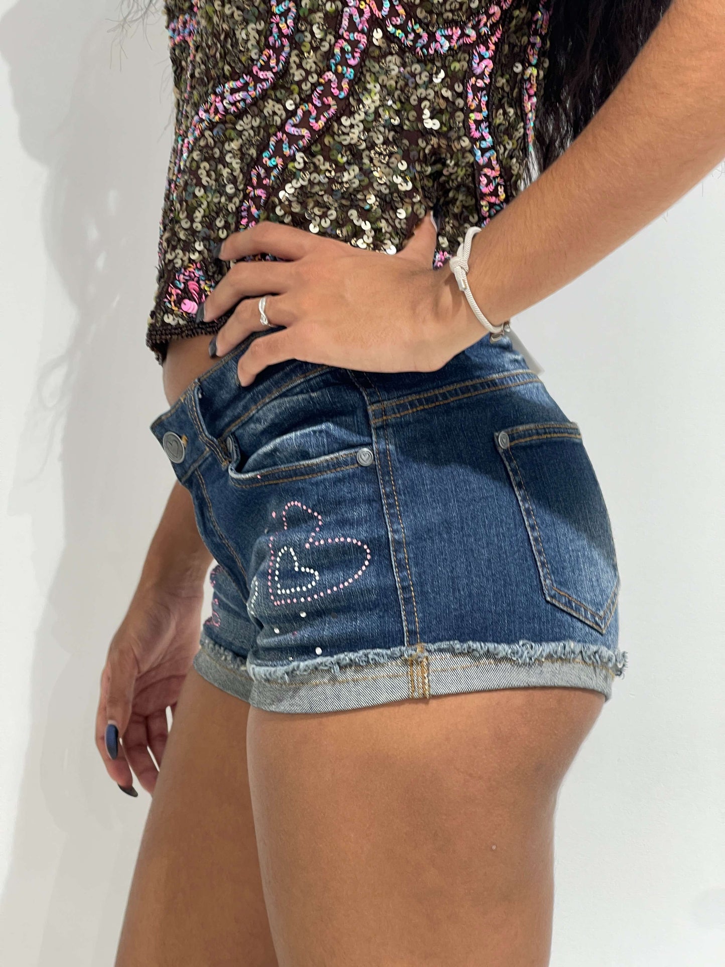 Vintage Y2K Rhinestones Denim Shorts