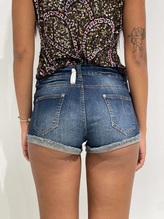 Vintage Y2K Rhinestones Denim Shorts