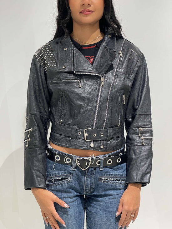 Vintage 90s Double Zip Up Leather Cropped Jacket