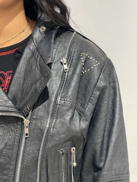 Vintage 90s Double Zip Up Leather Cropped Jacket