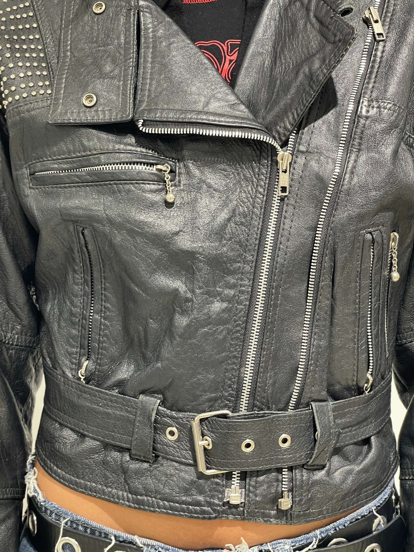 Vintage 90s Double Zip Up Leather Cropped Jacket